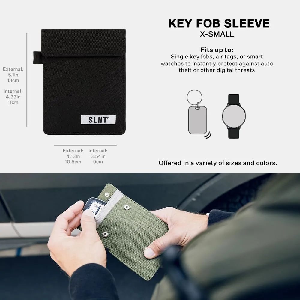 SLNT Signal Blocking Faraday Key Fob Case with Silent Pocket - Car Anti Theft Device Shields Against All Signal Types, Includes RFID Blocking & Durable Faraday Bag, Fits Most Keyfobs (Black, X-Small)