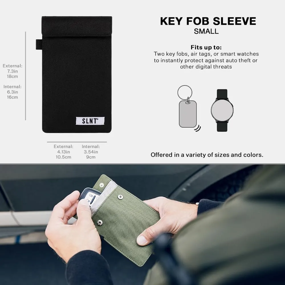 SLNT Signal Blocking Faraday Key Fob Case with Silent Pocket - Car Anti Theft Device Shields Against All Signal Types, Including RFID Blocking & Durable Faraday Bag, Fits Most Keyfobs (Black, Small)