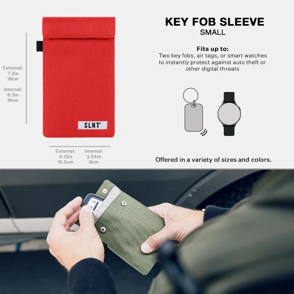 SLNT Signal Blocking Faraday Key Fob Case with Silent Pocket - Car Anti Theft Device Shields Against All Signal Types, Including RFID Blocking & Durable Faraday Bag, Fits Most Keyfobs (Red, Small)
