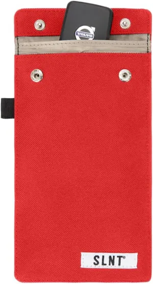 SLNT Signal Blocking Faraday Key Fob Case with Silent Pocket - Car Anti Theft Device Shields Against All Signal Types, Including RFID Blocking & Durable Faraday Bag, Fits Most Keyfobs (Red, Small)