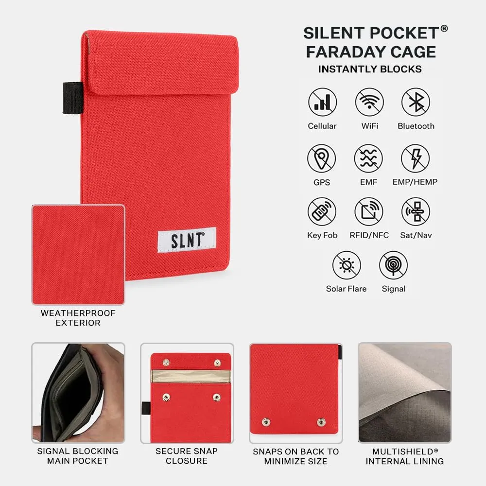 SLNT Signal Blocking Faraday Key Fob Case with Silent Pocket - Car Anti Theft Device Shields Against All Signal Types, Including RFID Blocking & Durable Faraday Bag, Fits Most Keyfobs (Red, X-Small)