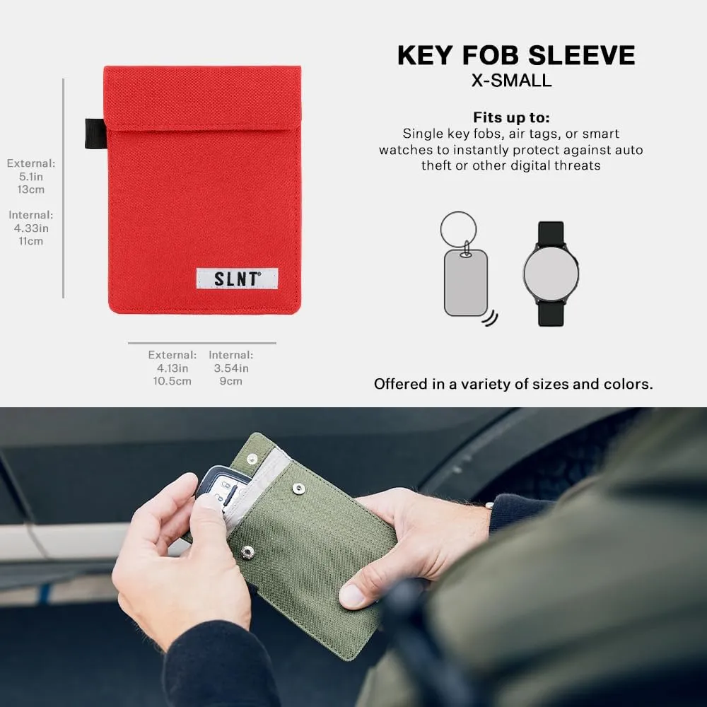 SLNT Signal Blocking Faraday Key Fob Case with Silent Pocket - Car Anti Theft Device Shields Against All Signal Types, Including RFID Blocking & Durable Faraday Bag, Fits Most Keyfobs (Red, X-Small)