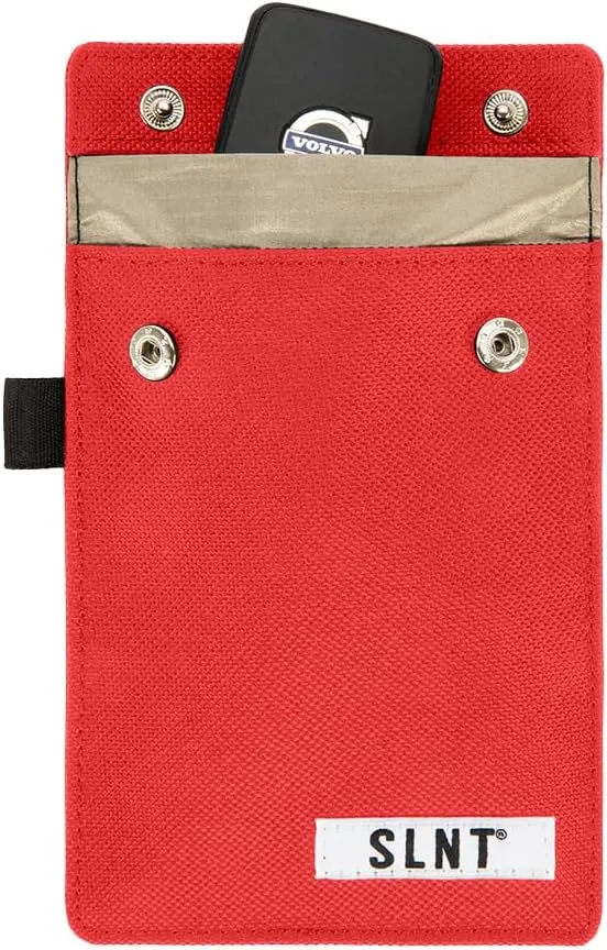 SLNT Signal Blocking Faraday Key Fob Case with Silent Pocket - Car Anti Theft Device Shields Against All Signal Types, Including RFID Blocking & Durable Faraday Bag, Fits Most Keyfobs (Red, X-Small)