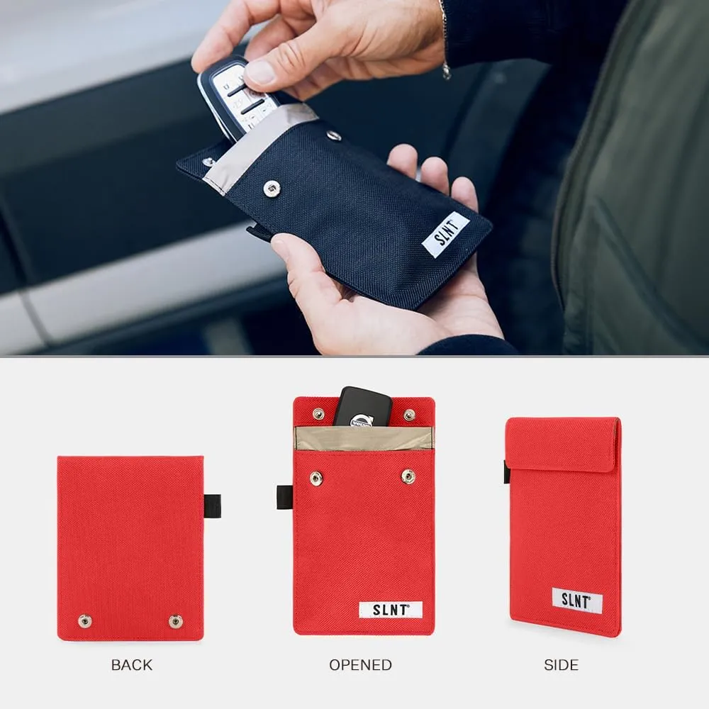 SLNT Signal Blocking Faraday Key Fob Case with Silent Pocket - Car Anti Theft Device Shields Against All Signal Types, Including RFID Blocking & Durable Faraday Bag, Fits Most Keyfobs (Red, X-Small)