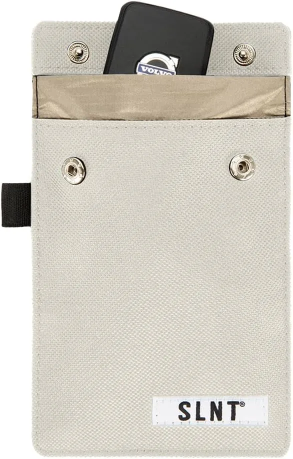 SLNT Signal Blocking Faraday Key Fob Case w/Silent Pocket - Car Anti Theft Device Shields Against All Signal Types, Includes RFID Blocking & Durable Faraday Bag, Fits Most Keyfobs (Natural, X-Small)