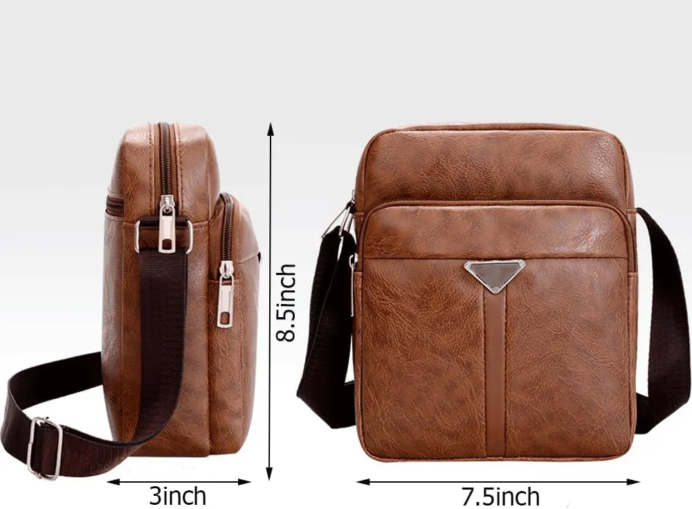 Small Leather Messenger Bag - Mini Crossbody Shoulder Bag for Men Women Purse Satchel