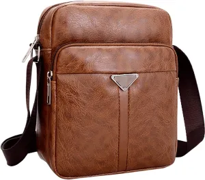 Small Leather Messenger Bag - Mini Crossbody Shoulder Bag for Men Women Purse Satchel