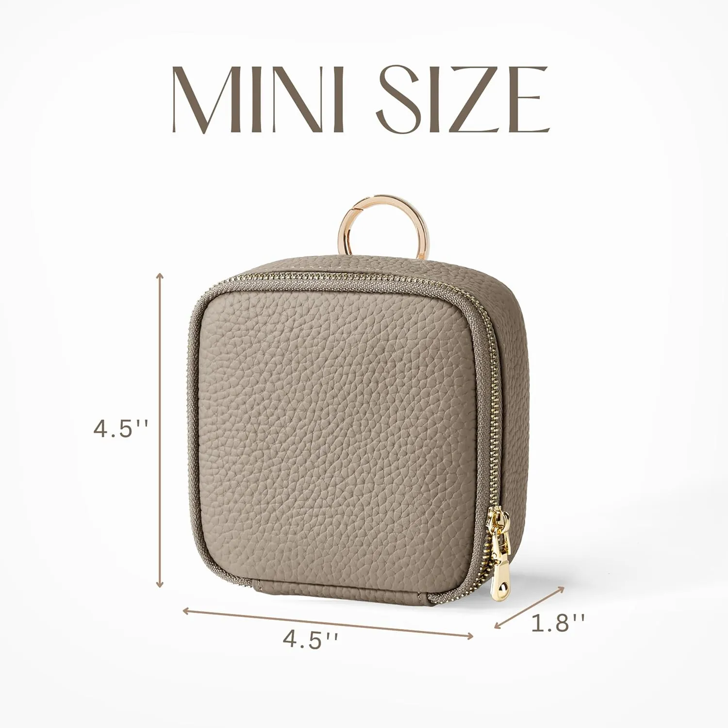 Small Makeup Bag with Mirror, Leather Mini Cosmetic Bag for Purse Makeup Pouch with Zipper Mini Toiletry Bag Cute Cosmetic Pouch for School, Travel, Car (Stone)