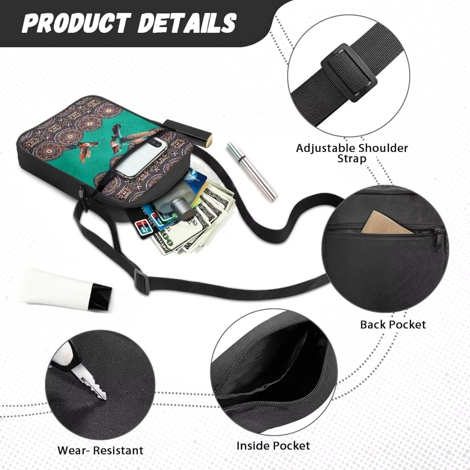 Small Messenger Bag Small Crossbody Bags for Women Men Sling Bag Shoulder Bag with Multi Pockets