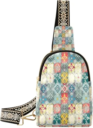 Small Sling Bag for Women Crossbody Folk Style Fashion Leather Crossbody Bag for Women Boho Ethnic Style Trendy Crossbody Purse Fanny Pack with Adjustable Guitar Strap Outfit
