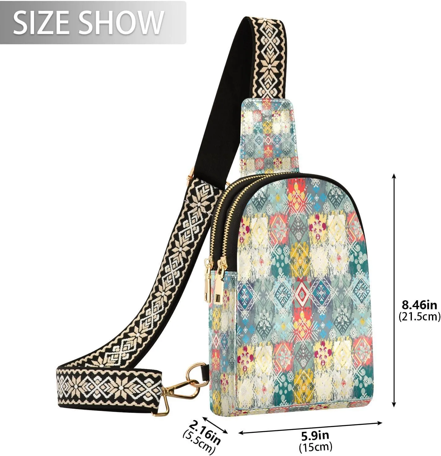 Small Sling Bag for Women Crossbody Folk Style Fashion Leather Crossbody Bag for Women Boho Ethnic Style Trendy Crossbody Purse Fanny Pack with Adjustable Guitar Strap Outfit