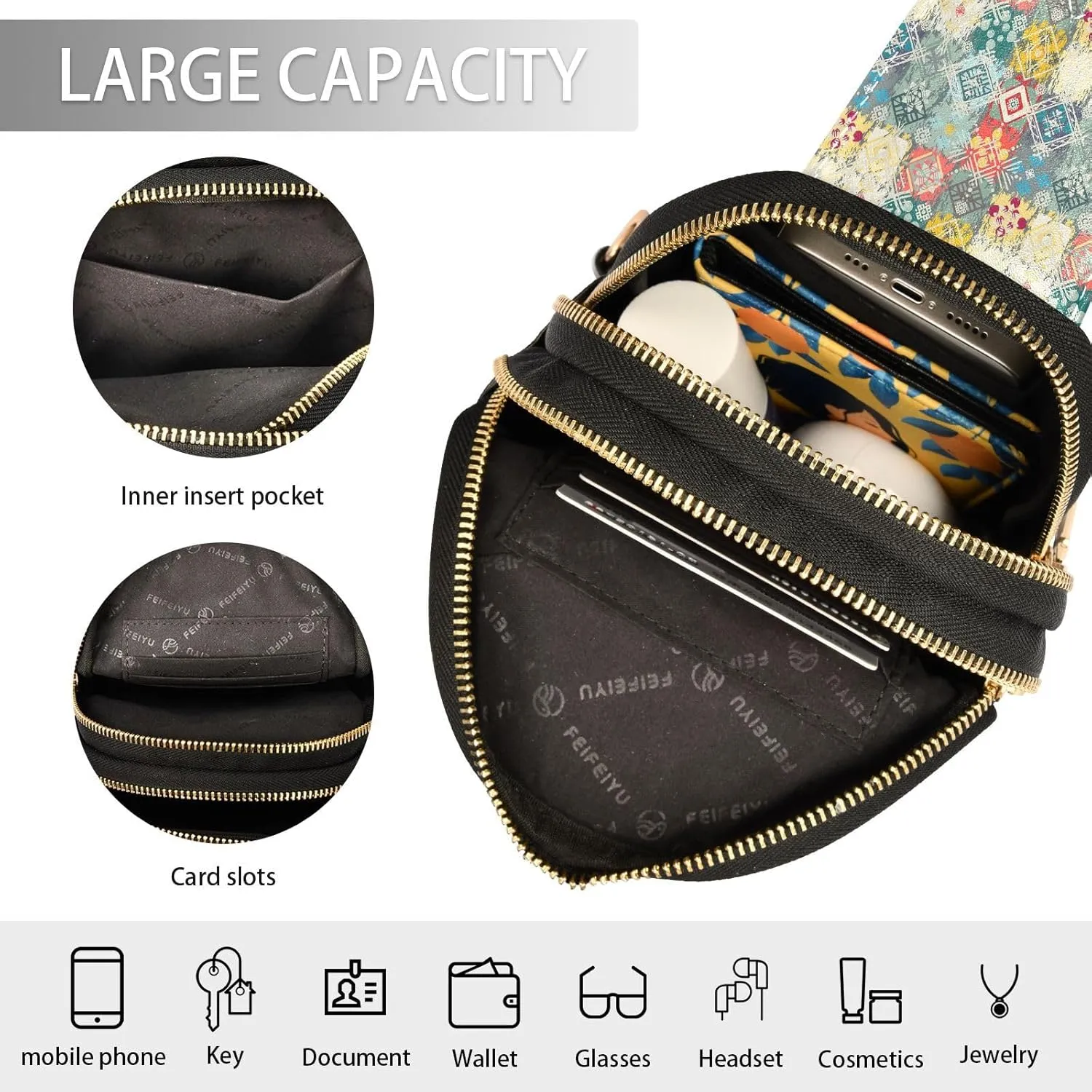 Small Sling Bag for Women Crossbody Folk Style Fashion Leather Crossbody Bag for Women Boho Ethnic Style Trendy Crossbody Purse Fanny Pack with Adjustable Guitar Strap Outfit