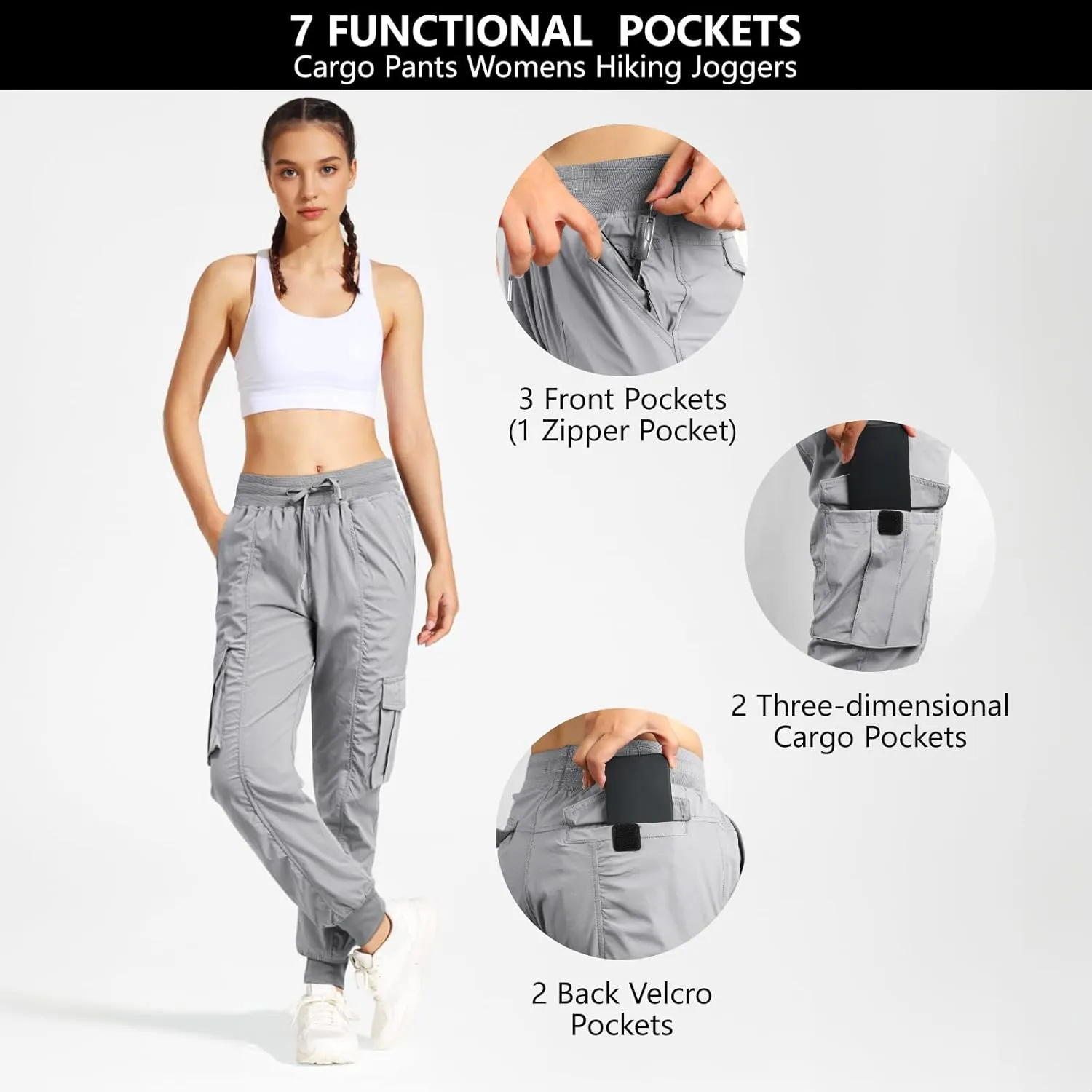 smawell Women's Hiking Cargo Pants Quick Dry Water Resistant Joggers with Pockets