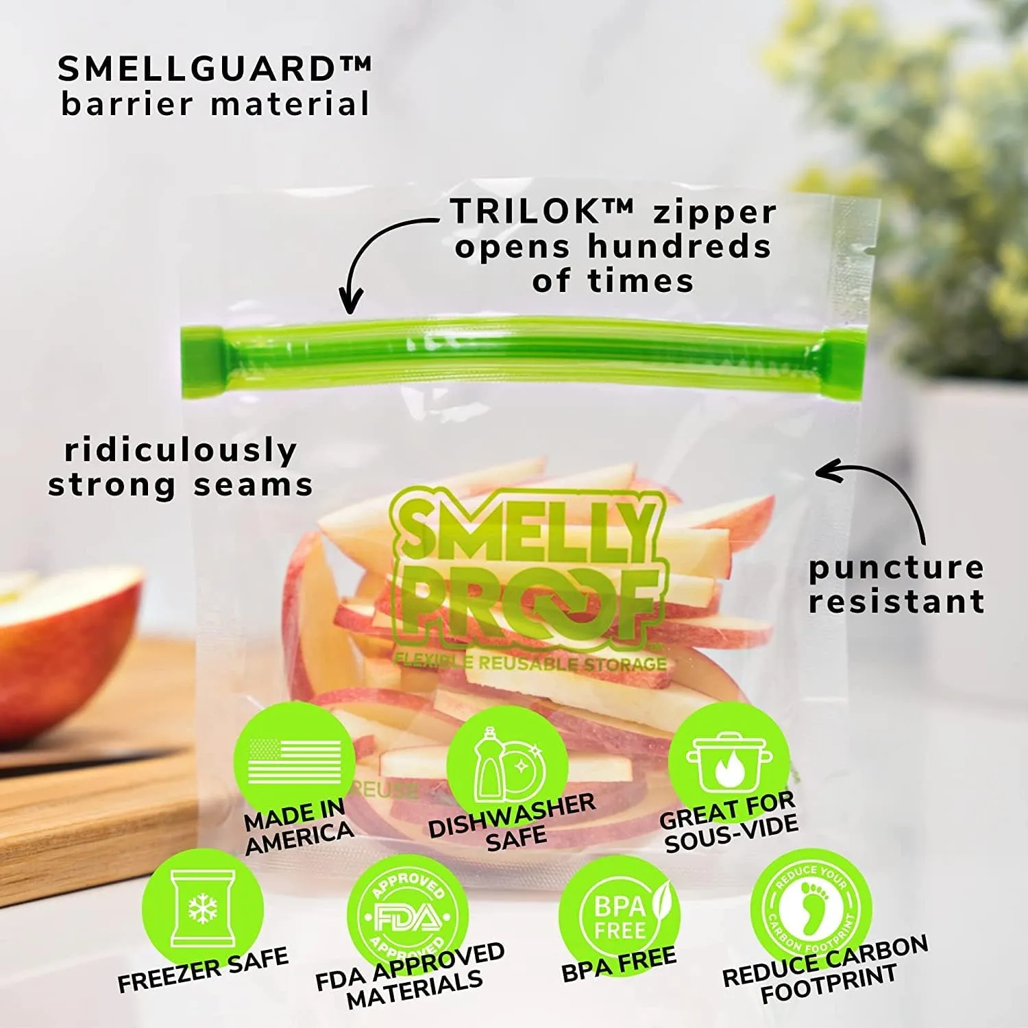 Smelly Proof 15 x Expandable Stand-Up & Fill REUSABLE Storage Bags for Food Designed & Mfg in US, BPA FREE, NO PEVA, Reusable Snack Bags, Dishwasher-Safe, Clear 3 mils STAND & FILL 6" x 4" - 15pk