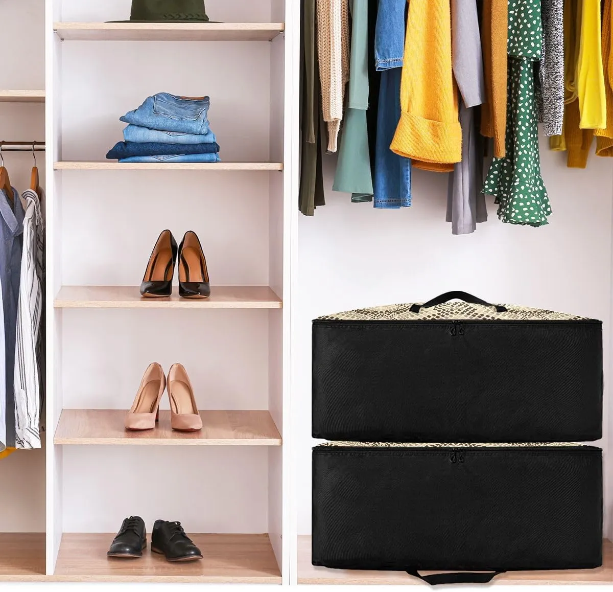 Snake Skin Animal Print Storage Bag Bedding Storage Containers with Handles Zippered Storage Bags for Moving Essential