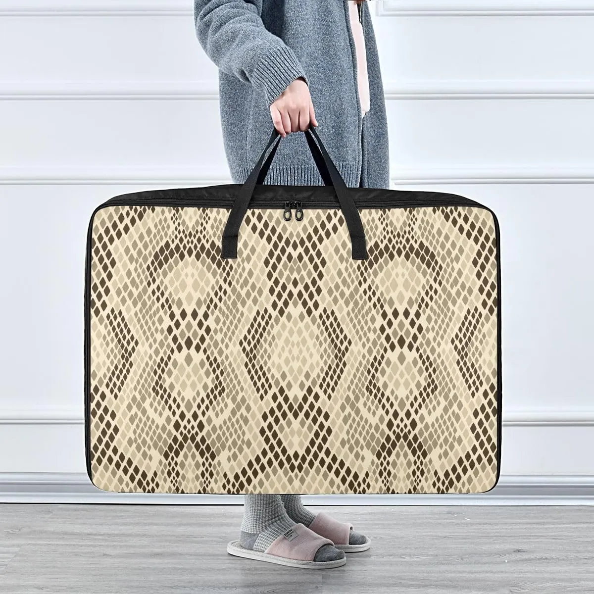 Snake Skin Animal Print Storage Bag Bedding Storage Containers with Handles Zippered Storage Bags for Moving Essential