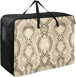 Snake Skin Animal Print Storage Bag Bedding Storage Containers with Handles Zippered Storage Bags for Moving Essential