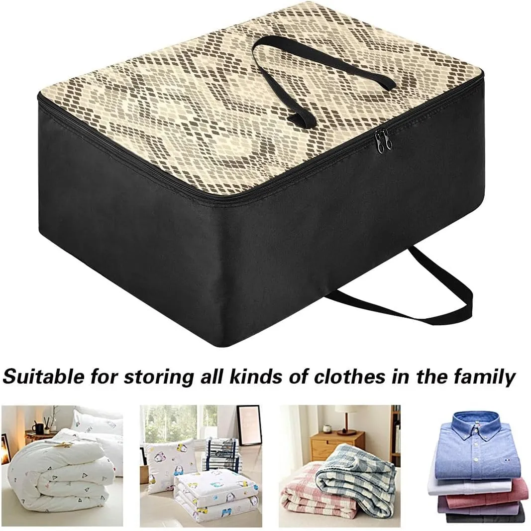 Snake Skin Animal Print Storage Bag Bedding Storage Containers with Handles Zippered Storage Bags for Moving Essential