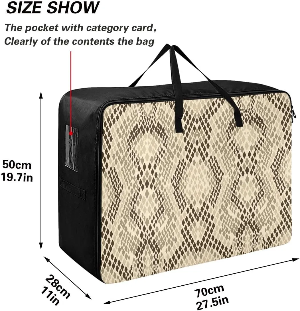 Snake Skin Animal Print Storage Bag Bedding Storage Containers with Handles Zippered Storage Bags for Moving Essential