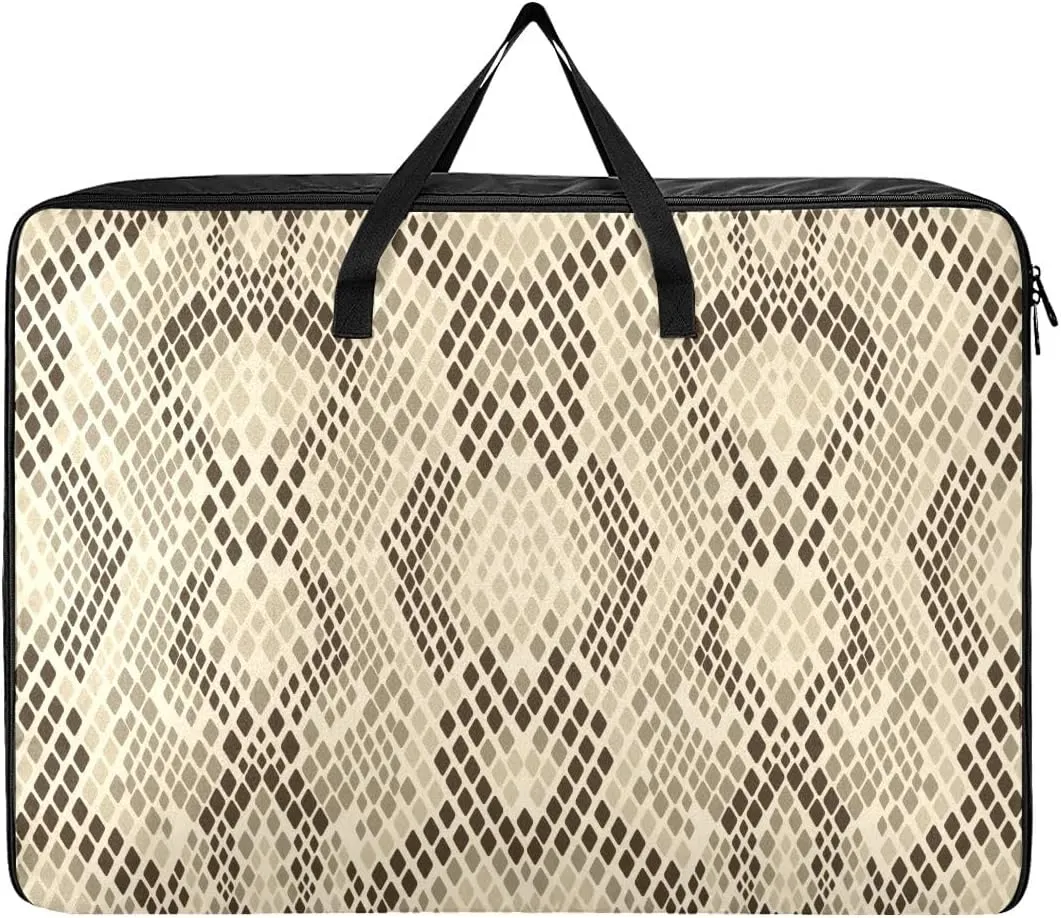 Snake Skin Animal Print Storage Bag Bedding Storage Containers with Handles Zippered Storage Bags for Moving Essential