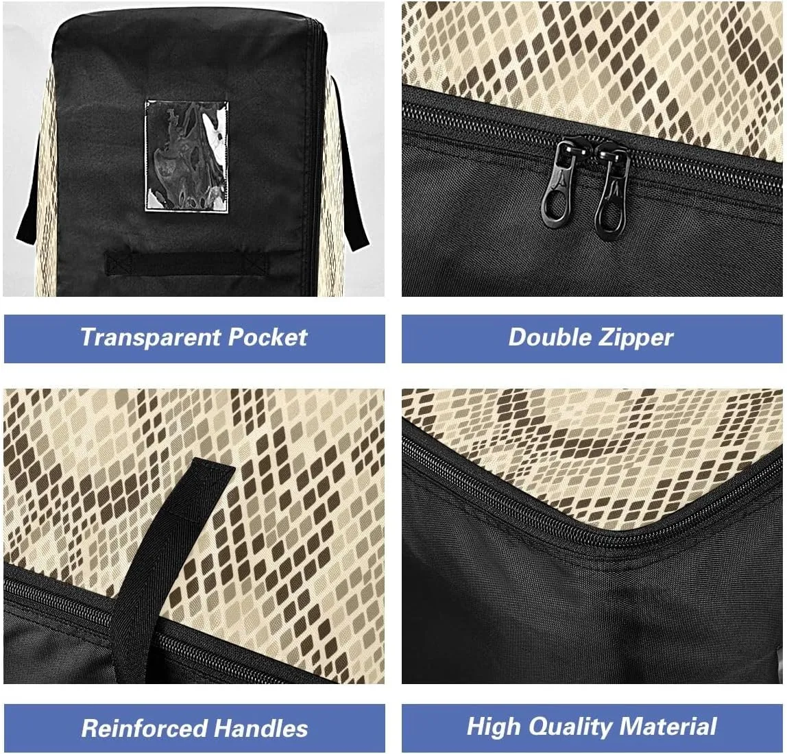 Snake Skin Animal Print Storage Bag Bedding Storage Containers with Handles Zippered Storage Bags for Moving Essential