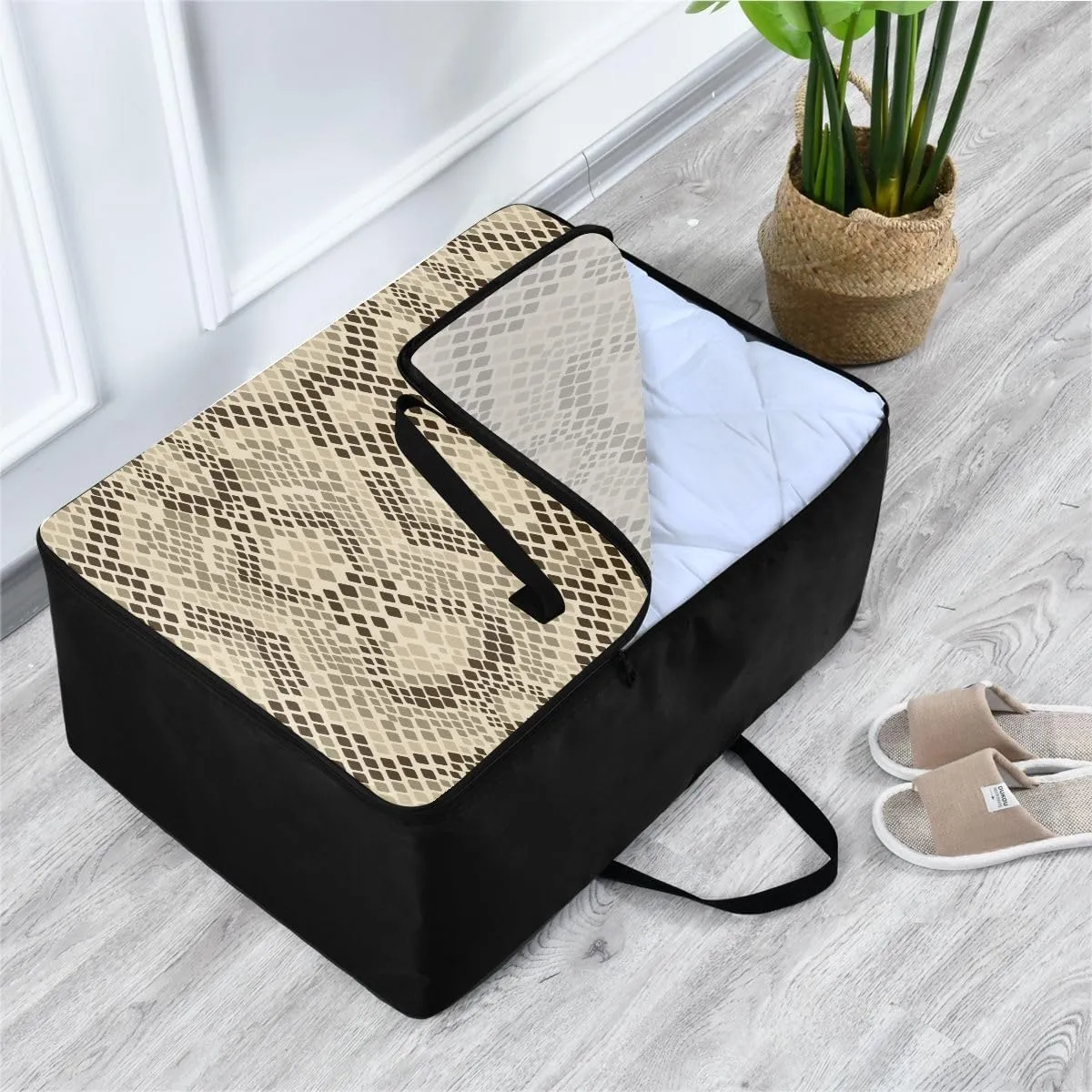 Snake Skin Animal Print Storage Bag Bedding Storage Containers with Handles Zippered Storage Bags for Moving Essential