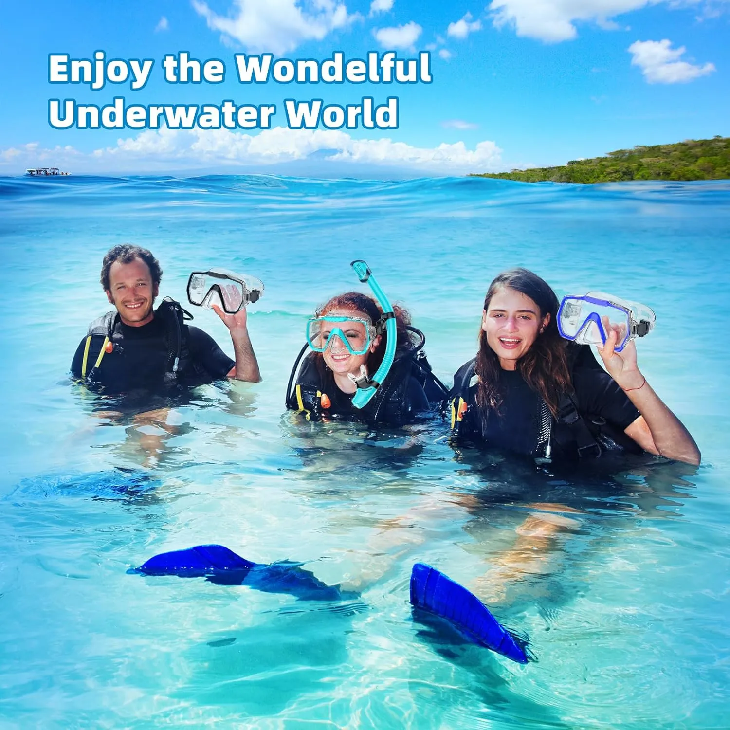 Snorkel Set Adults Snorkeling Gear Anti-Leak and Anti-Fog Tempered Glass Lens Panoramic View Swim Mask Dry Top Snorkel Kit for Snorkeling Scuba Diving Swimming Travel with Carry Bag
