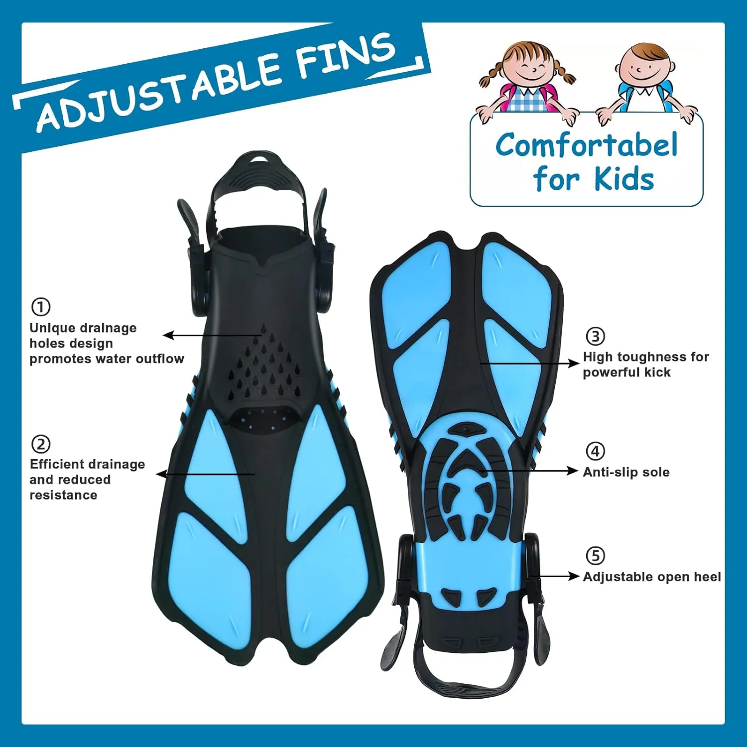 Snorkeling Gear for Kids with Panoramic Snorkling Mask Foldable Dry Snorkel Adjustable Fins Travel Bags,Suitable for 5-12 Years Old Kids Children Youth Boys Girls