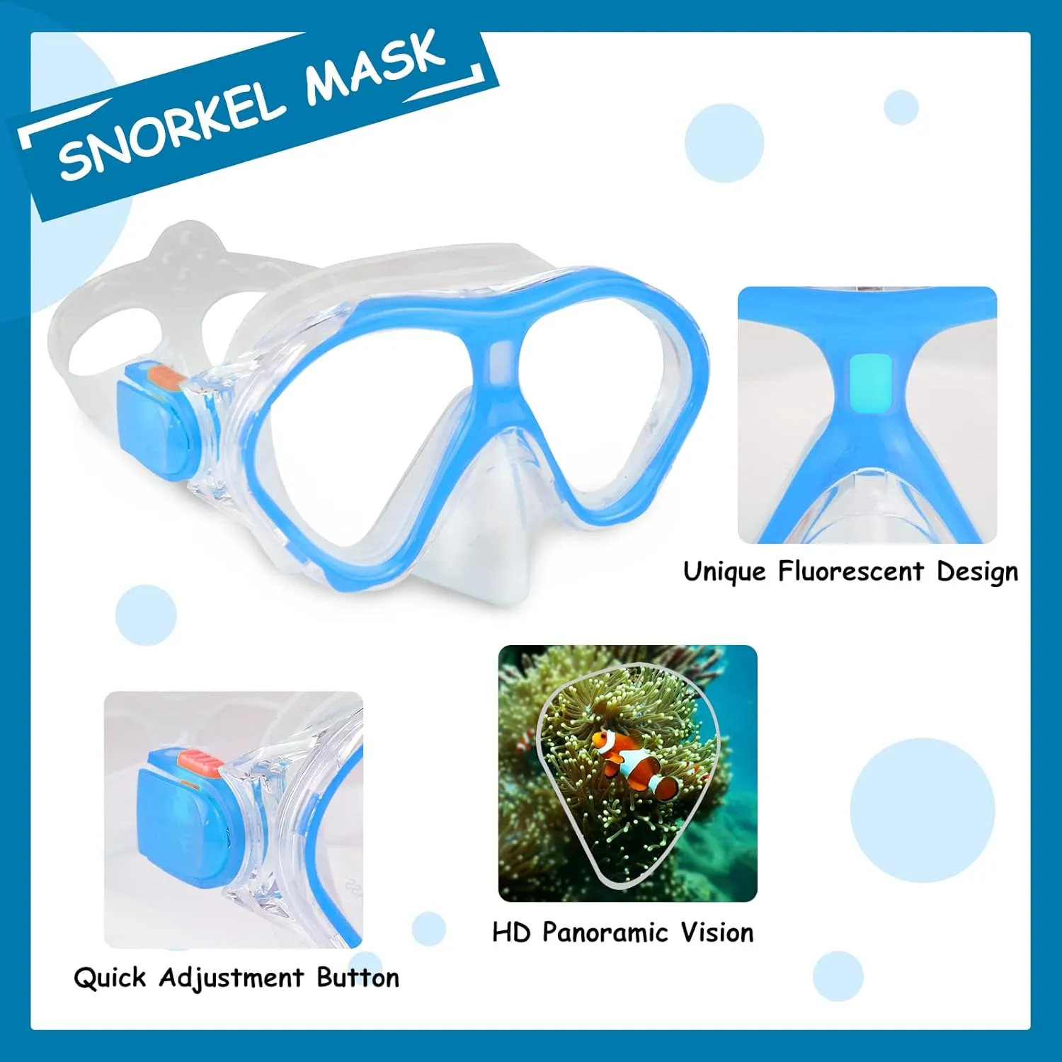 Snorkeling Gear for Kids with Panoramic Snorkling Mask Foldable Dry Snorkel Adjustable Fins Travel Bags,Suitable for 5-12 Years Old Kids Children Youth Boys Girls