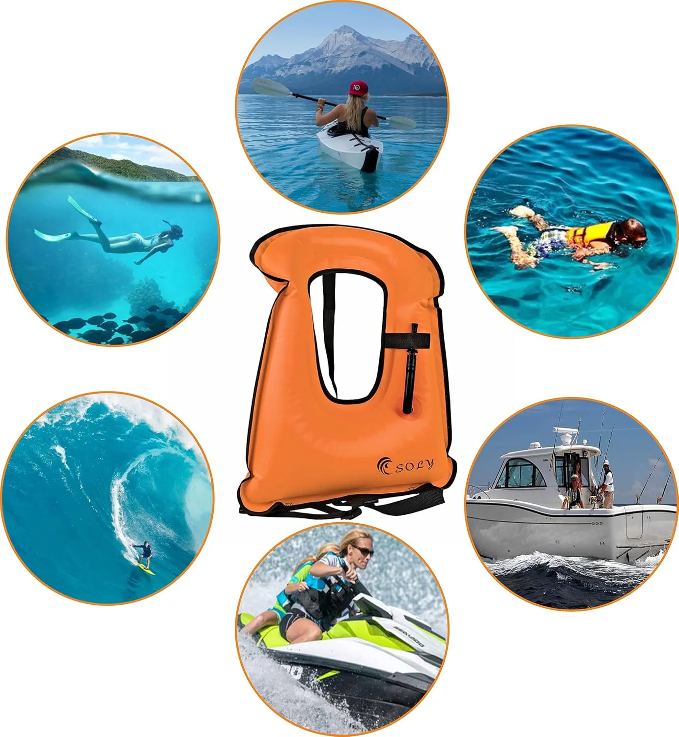SOLY Inflatable Snorkel Vest Adult, Snorkeling Vest Adjustable Light Snorkeling Jackets for Diving LowImpact Water Sports Safety