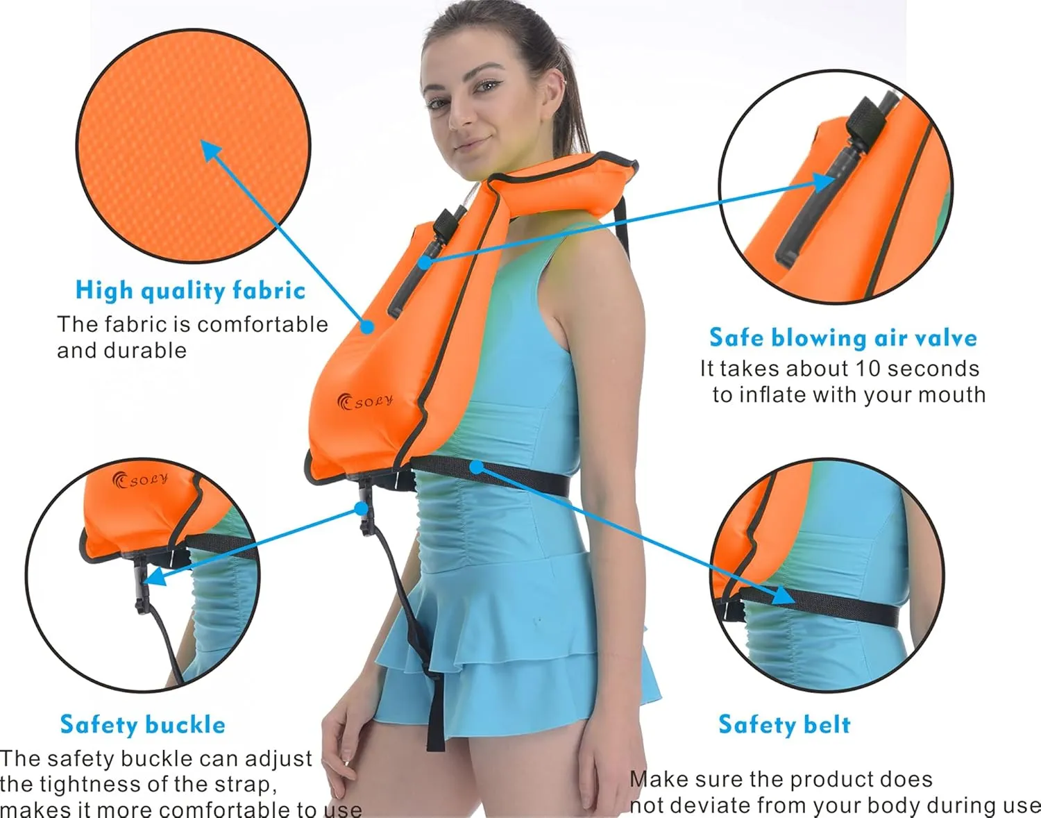 SOLY Inflatable Snorkel Vest Adult, Snorkeling Vest Adjustable Light Snorkeling Jackets for Diving LowImpact Water Sports Safety