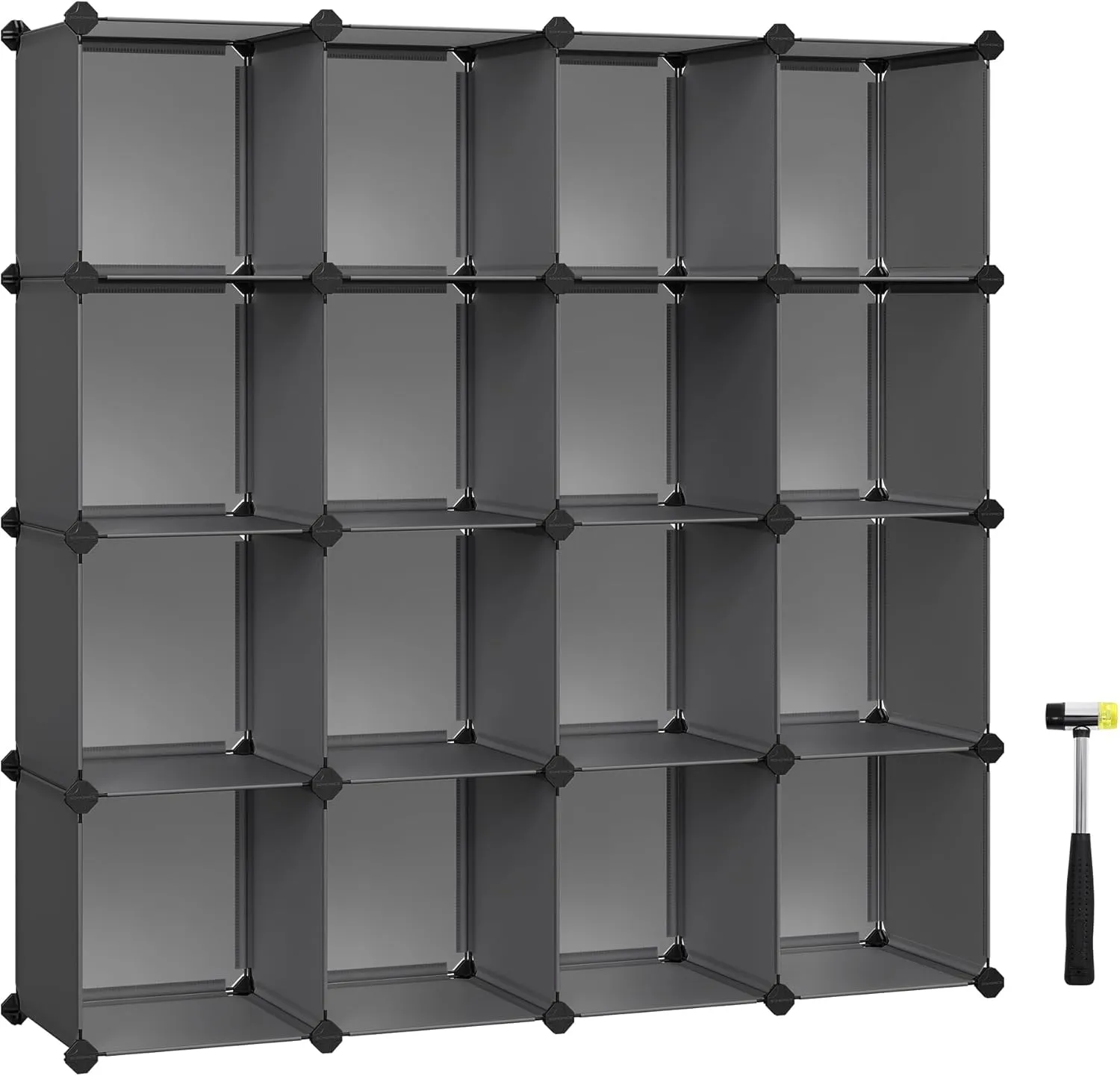 SONGMICS Cube Storage Organizer, Set of 16 Plastic Cubes, Closet Organizers and Storage, Room Organization, Bedroom Living Room, 12.2 x 48.4 x 48.4 Inches, Gray ULPC442G01