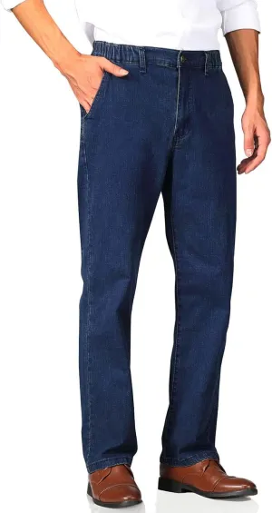 Soojun Mens Elastic Waist Jeans Relaxed Fit with Zipper and Button