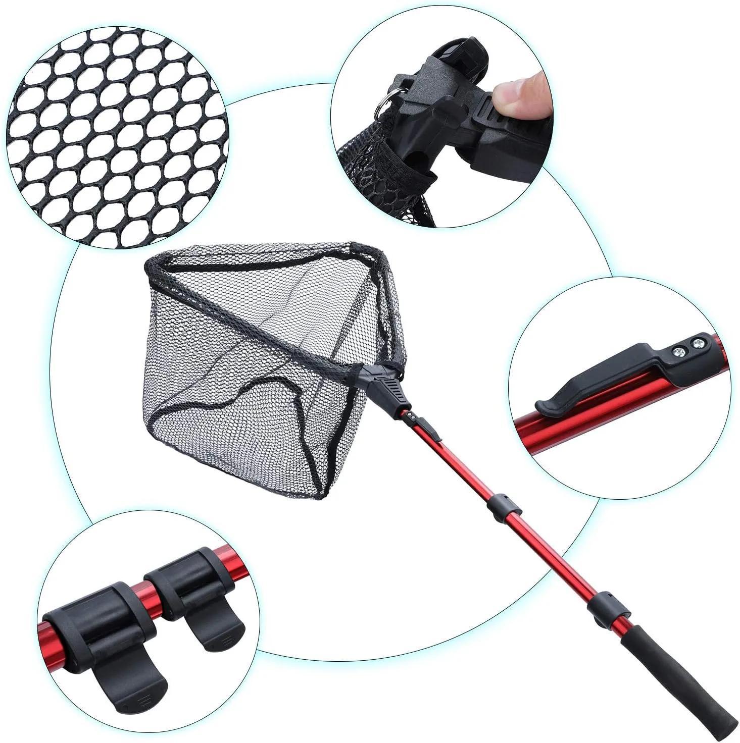 Sougayilang Fishing Net Fish Landing Net, Foldable Collapsible Telescopic Pole with EVA Handle, Durable Nylon Material Mesh, Safe Fish Catching or Releasing