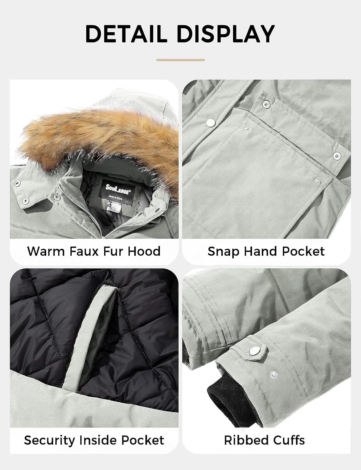 Soularge Women's Winter Plus Size Waterproof Thicken Puffer Coat with Faux fur Hood