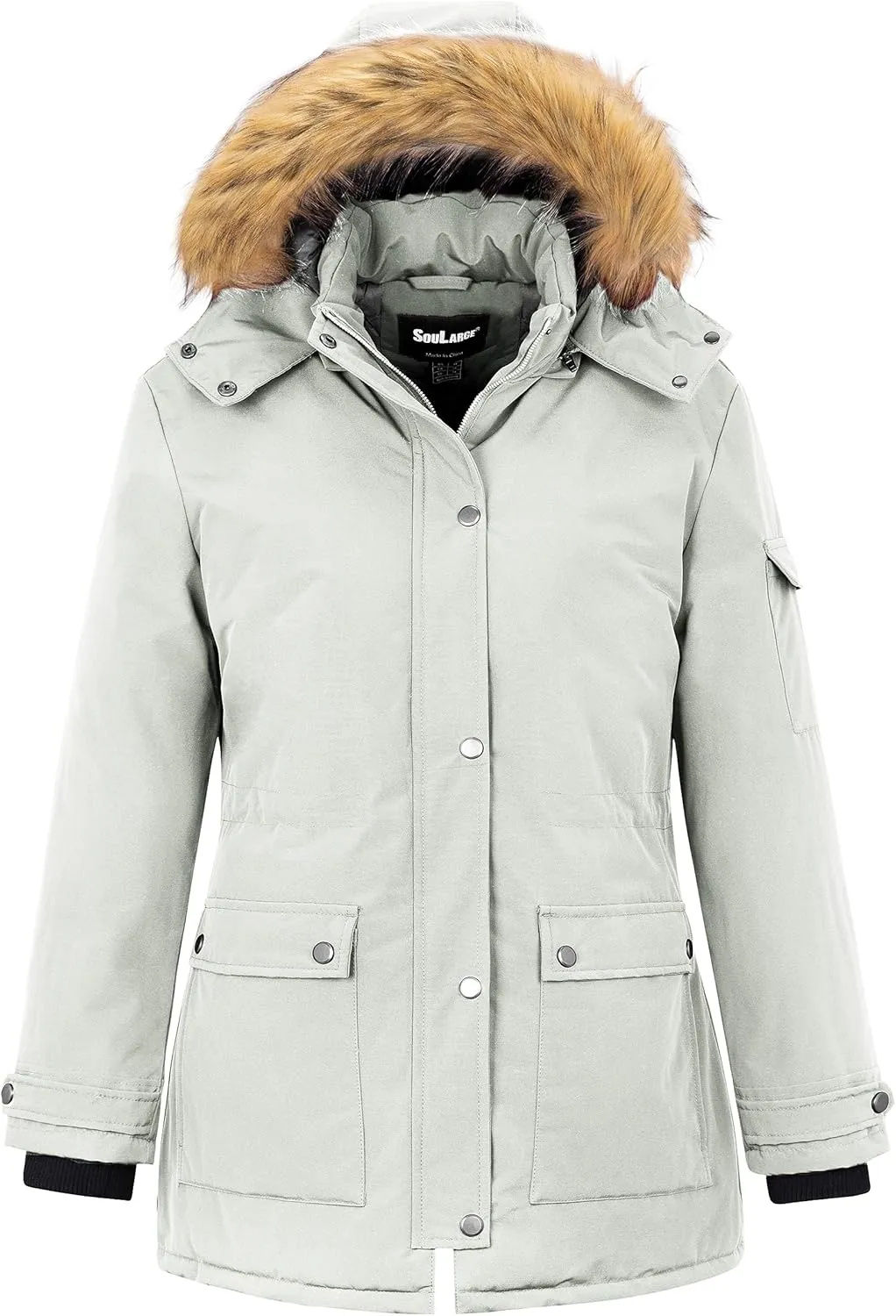 Soularge Women's Winter Plus Size Waterproof Thicken Puffer Coat with Faux fur Hood