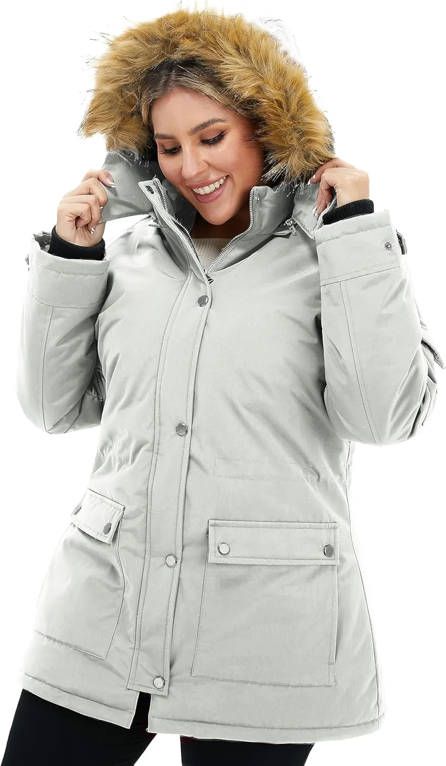 Soularge Women's Winter Plus Size Waterproof Thicken Puffer Coat with Faux fur Hood