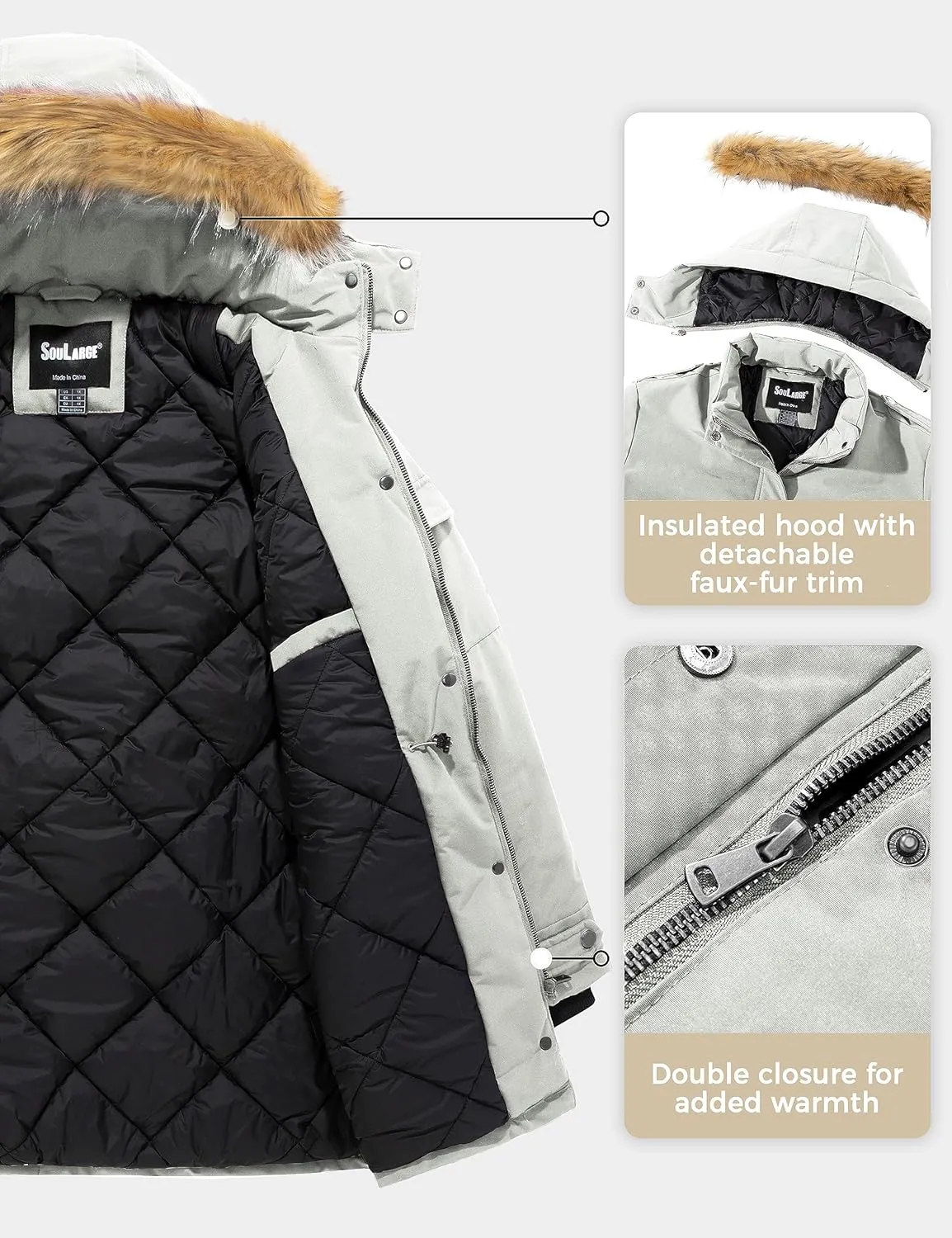 Soularge Women's Winter Plus Size Waterproof Thicken Puffer Coat with Faux fur Hood
