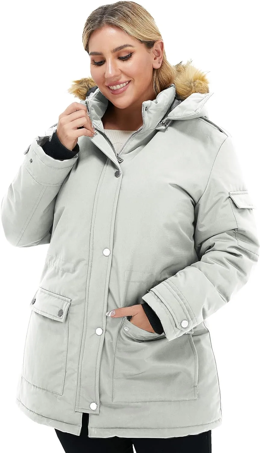 Soularge Women's Winter Plus Size Waterproof Thicken Puffer Coat with Faux fur Hood