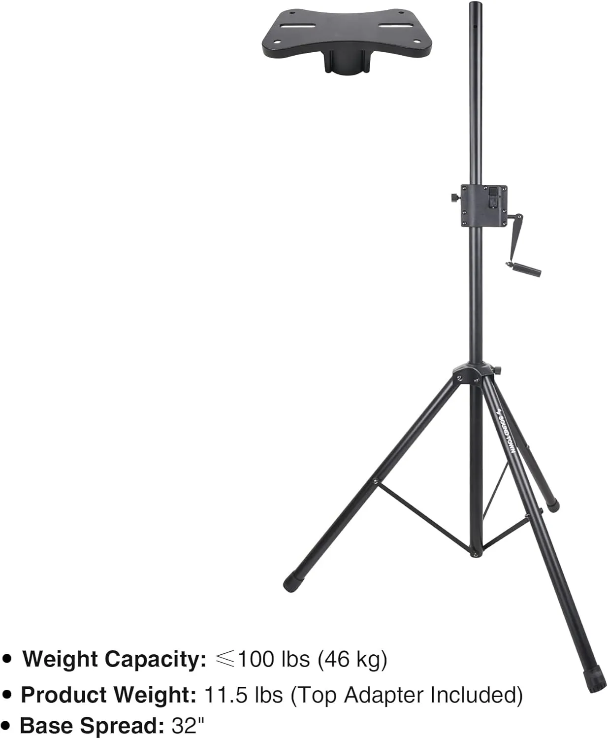 Sound Town 2-Pack Crank-Up Adjustable Height Tripod Speaker Stands (48"-78") with Carry Bags, Pole-Mount Adapter Brackets, 100 LB Load Capacity, Black (STSDA-78CU-PAIR)