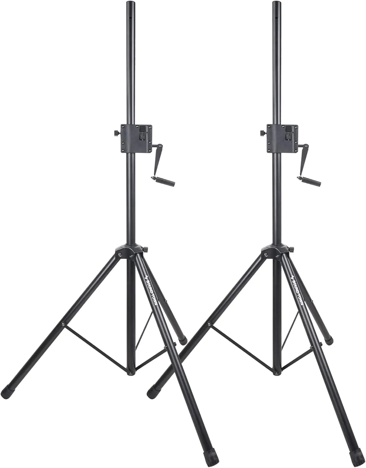 Sound Town 2-Pack Crank-Up Adjustable Height Tripod Speaker Stands (48"-78") with Carry Bags, Pole-Mount Adapter Brackets, 100 LB Load Capacity, Black (STSDA-78CU-PAIR)