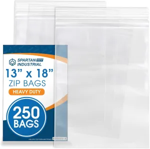 Spartan Industrial - 13” X 18” (250 Count) 4 Mil Thick Bulk Clear Reclosable Zip Plastic Poly Bags with Resealable Lock Seal Zipper - Heavy Duty and Durable