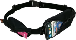 SPIbelt Double Pocket Running Belt, Women Men, Expandable Pockets, Adjustable Waist, No Bounce, Black with Black Zipper