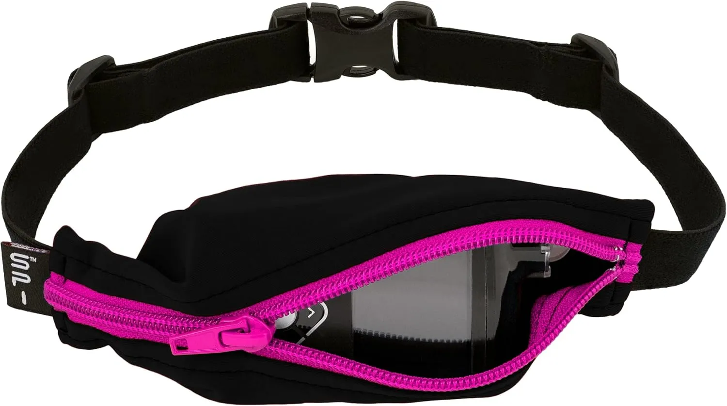 SPIbelt Kids Pocket Belt, Expandable Pocket, Adjustable Waist, No Bounce, No Logo Band, Black with Hot Pink Zipper