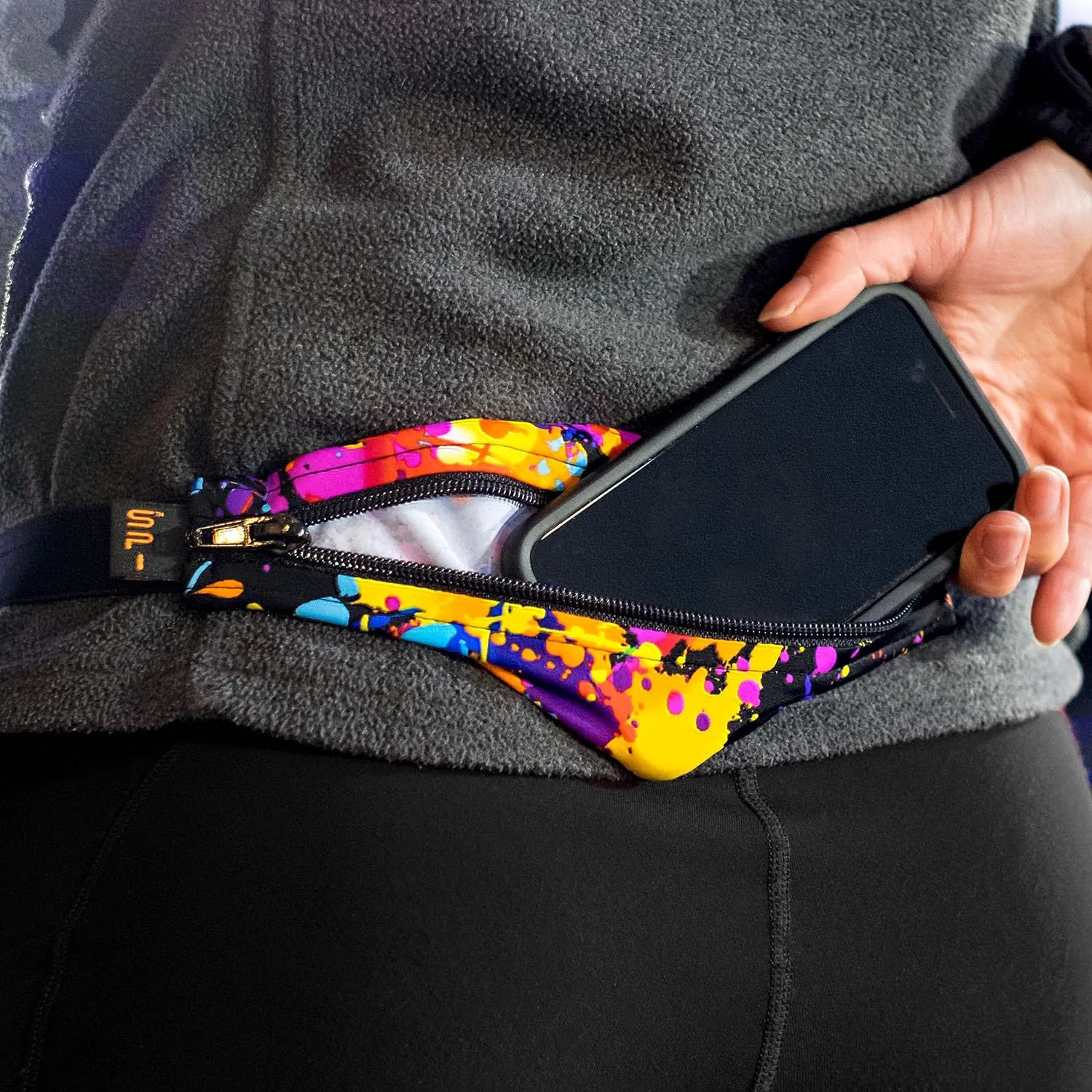 SPIbelt Original Pocket Running Belt for Women Men, Phone Holder for Running, Running Fanny Pack, Holder for Phone, Running Waist Pack, Expandable, Adjustable. Rave with Black Zipper