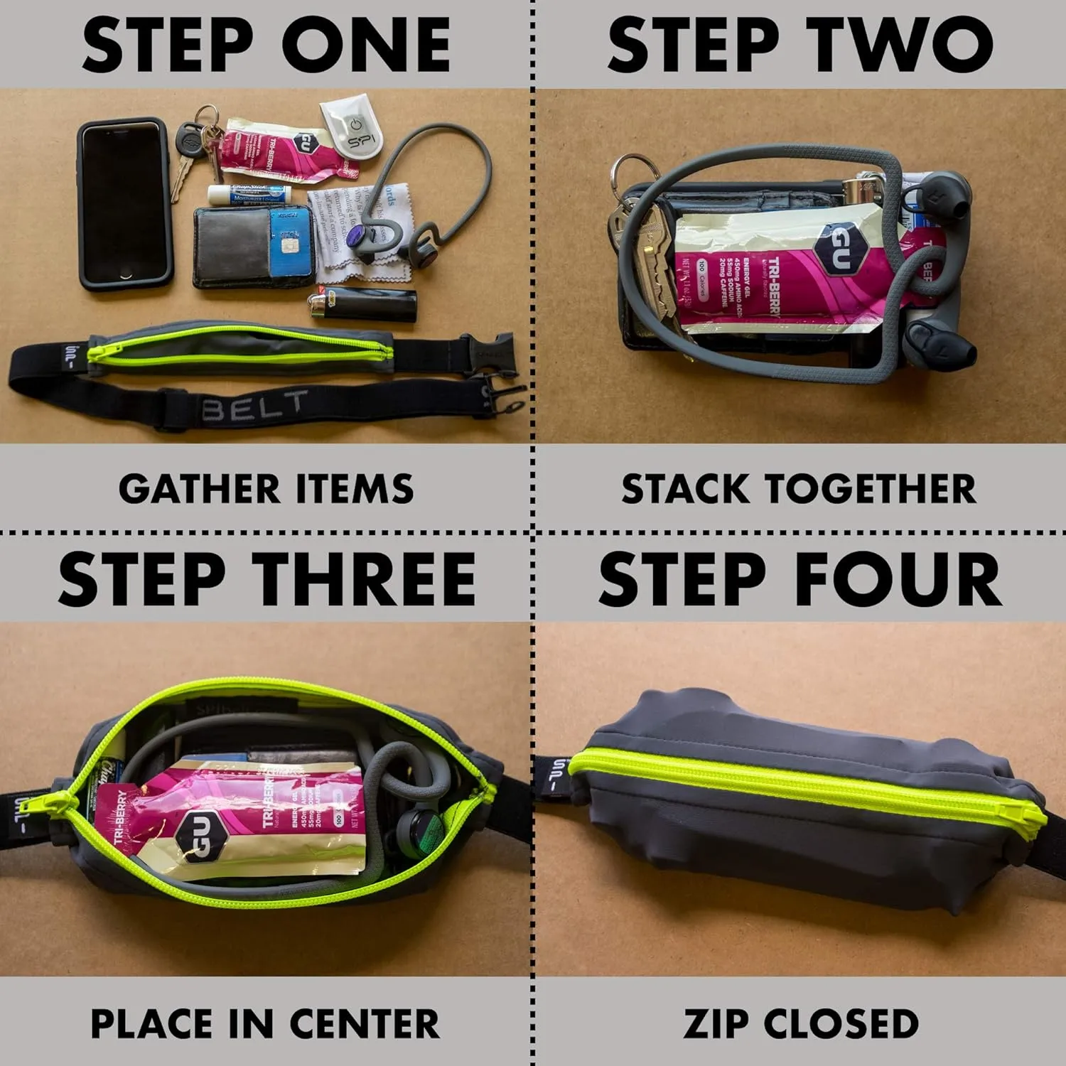 SPIbelt Original Pocket Running Belt for Women Men, Phone Holder for Running, Running Fanny Pack, Holder for Phone, Running Waist Pack, Expandable, Adjustable. Rave with Black Zipper