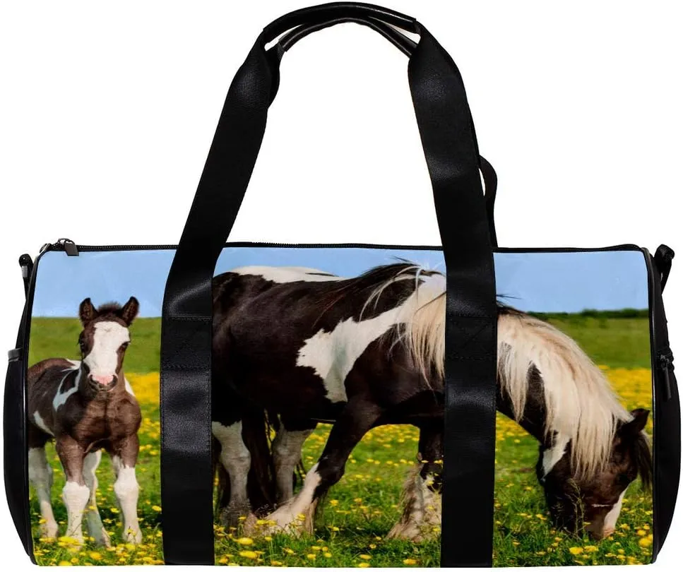 Sport Duffel Bag Horse In The Flower Field Gym Bag Kids Travel Bag Weekend Bag