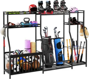 Sports Equipment Storage for Garage, Large Size Garage Storage,78.3" Ball Storage Rack, Sports Equipment Organizer with Hooks, Ball Holder for Football, Basketball, Black BEHB17201