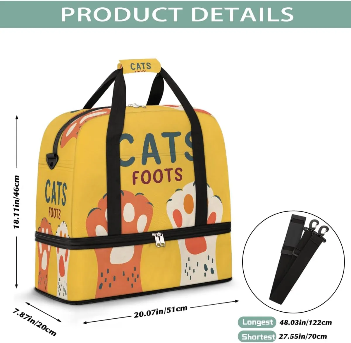 Sports Gym Bag Footprints Retro Cute Large Travel Duffel Bag With Shoe Compartment Foldable Waterproof Carry-On Weekend Travel Bags for Camping Overnight Yoga Hospital Travel Bags