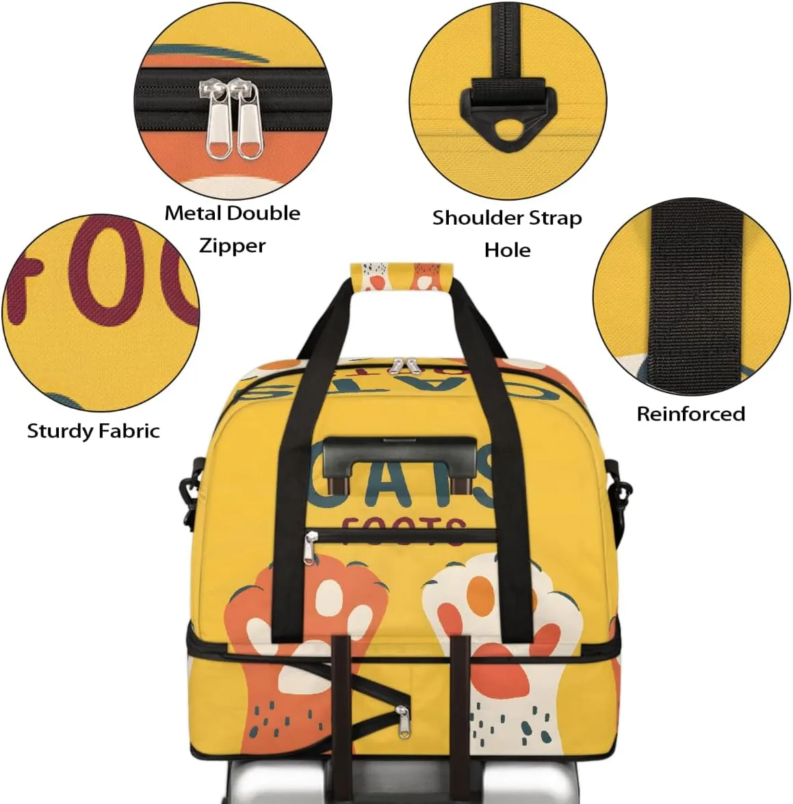 Sports Gym Bag Footprints Retro Cute Large Travel Duffel Bag With Shoe Compartment Foldable Waterproof Carry-On Weekend Travel Bags for Camping Overnight Yoga Hospital Travel Bags